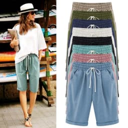 Women Cotton Shorts Casual High Waist Pocket Harem Pant Summer Cool Thin Beachwear Fashion Breathable Female Clothing