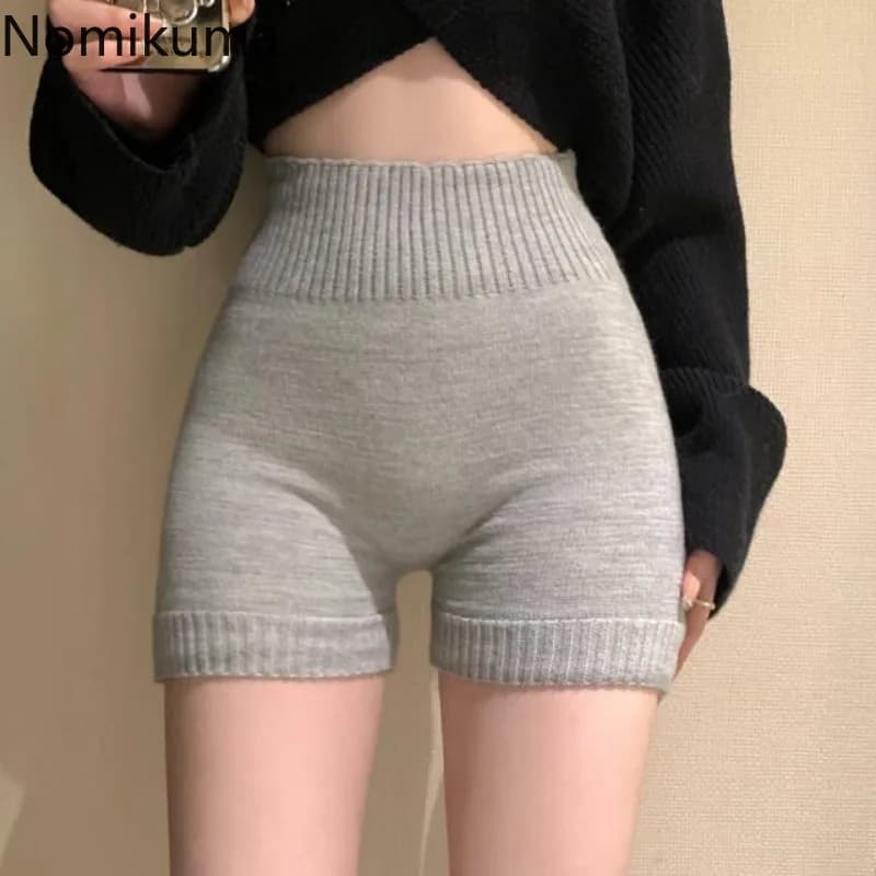 Knitted Warm Shorts for Women Korean Fashion Short Mujer High Waist Casual Solid Color Y2k Pants Pantalones Cortos De Mujer