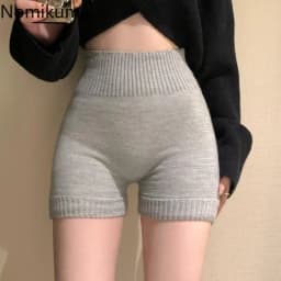 Knitted Warm Shorts for Women Korean Fashion Short Mujer High Waist Casual Solid Color Y2k Pants Pantalones Cortos De Mujer