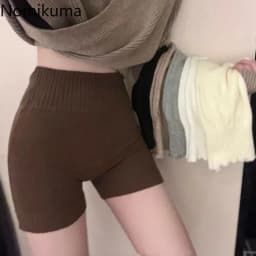 Knitted Warm Shorts for Women Korean Fashion Short Mujer High Waist Casual Solid Color Y2k Pants Pantalones Cortos De Mujer