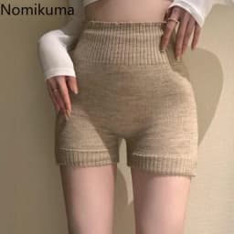 Knitted Warm Shorts for Women Korean Fashion Short Mujer High Waist Casual Solid Color Y2k Pants Pantalones Cortos De Mujer
