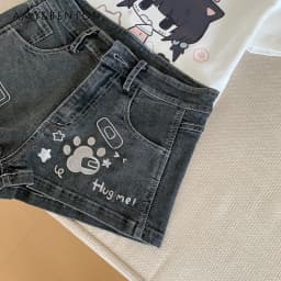 Subculture Spice Girl Y2K Denim Shorts Summer New Versatile Daily Casual Elastic Jean Shorts Cartoon Embroidered Kawaii Shorts
