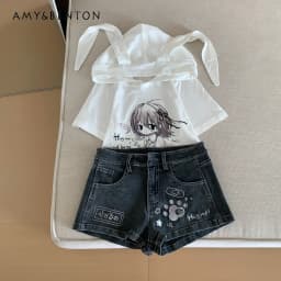 Subculture Spice Girl Y2K Denim Shorts Summer New Versatile Daily Casual Elastic Jean Shorts Cartoon Embroidered Kawaii Shorts