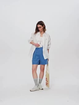 DUSHU High-waisted A-line Wide-leg Shorts White Cool Style Perfect for Summer 2026 Blue Simple Leisure Cotton Cozy Daily