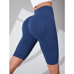 Women Knited Slim Shorts High Waist Seamless Yoga Shorts Workout Running Linear Aesthetic Leggings Stretchy Push Up Butt  Shorts