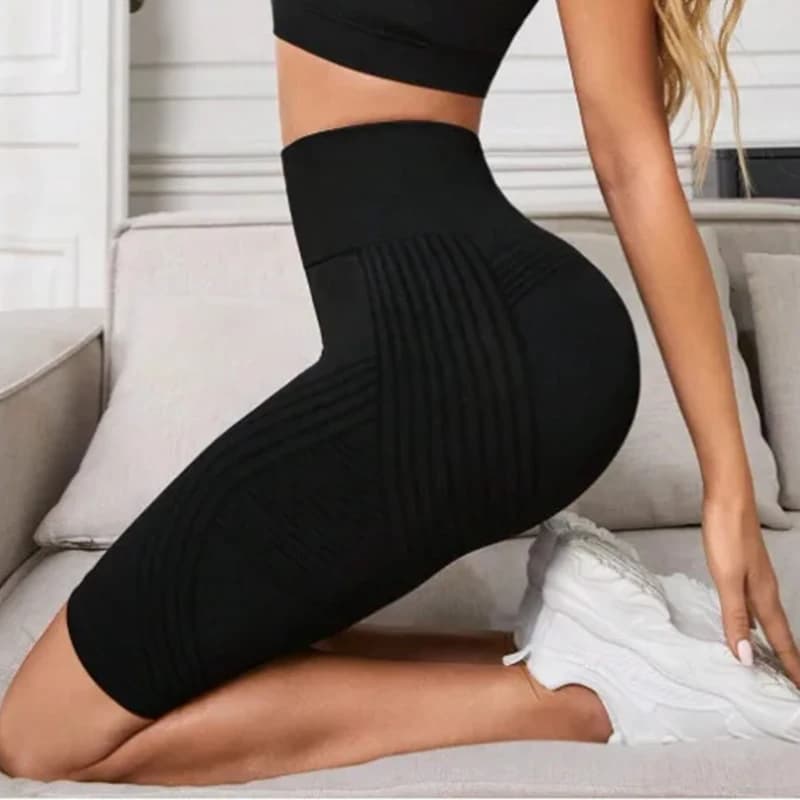 Women Knited Slim Shorts High Waist Seamless Yoga Shorts Workout Running Linear Aesthetic Leggings Stretchy Push Up Butt  Shorts