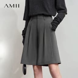 Amii Shorts for Women Simple Solid Versatile Casual Midi Wide Leg Pants 2025 Summer New Bottoms Office Lady Clothes 12553049