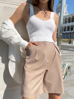Women's Summer Shorts 2025 Long with High Waist Female Loose White Classic Knee-Length Office Wide Women's Shorts Black Candy