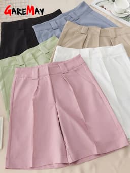 Women's Summer Shorts 2025 Long with High Waist Female Loose White Classic Knee-Length Office Wide Women's Shorts Black Candy