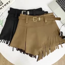 Autumn Winter Women's Faux Suede Shorts Skirts Retro High Waist Irregular Tassel Short Pants Side Zipper Anti-glare Boot Shorts