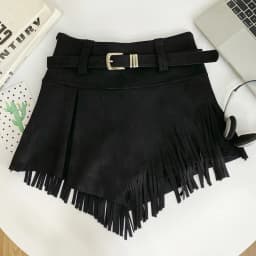 Autumn Winter Women's Faux Suede Shorts Skirts Retro High Waist Irregular Tassel Short Pants Side Zipper Anti-glare Boot Shorts