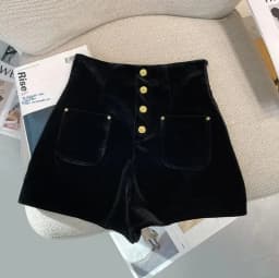 New Autumn Fashion Velvet Shorts High Waist Single Breasted Office Lady A-line Wide Leg Shorts Solid Color Women's Clothing