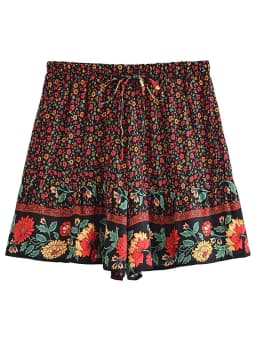 Vintage Chic Women Wild Floral Print Happie Summer Bohemian Short Ladies Beach Large Size High Waist Rayon Boho Shorts