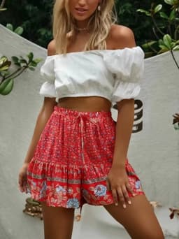 Vintage Chic Women Wild Floral Print Happie Summer Bohemian Short Ladies Beach Large Size High Waist Rayon Boho Shorts