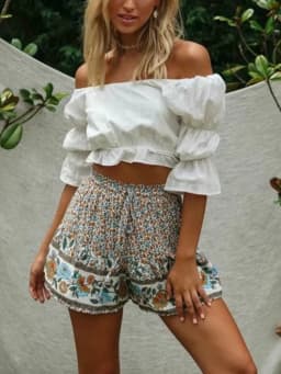 Vintage Chic Women Wild Floral Print Happie Summer Bohemian Short Ladies Beach Large Size High Waist Rayon Boho Shorts