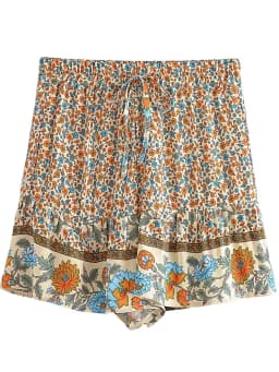 Vintage Chic Women Wild Floral Print Happie Summer Bohemian Short Ladies Beach Large Size High Waist Rayon Boho Shorts