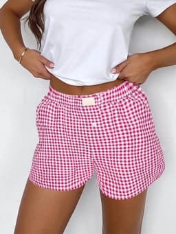 Women's Elastic Waistband Shorts, Teen-Girls Outfit, Red, Blue Plaid, Casual Lounge, Summer