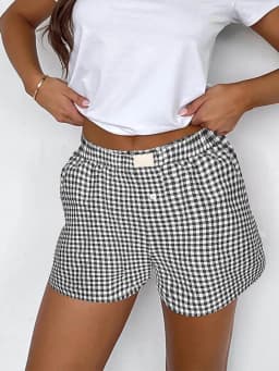 Women's Elastic Waistband Shorts, Teen-Girls Outfit, Red, Blue Plaid, Casual Lounge, Summer