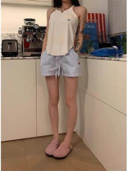 HOUZHOU Blue Striped Letter Embroidery Shorts Women Wide Leg Korean Fashion Short Pants Drawstring Baggy Casual Jorts Summer