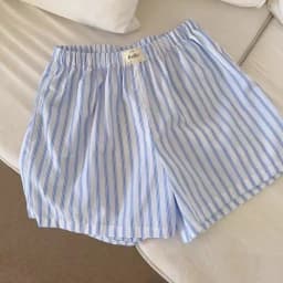 HOUZHOU Blue Striped Letter Embroidery Shorts Women Wide Leg Korean Fashion Short Pants Drawstring Baggy Casual Jorts Summer