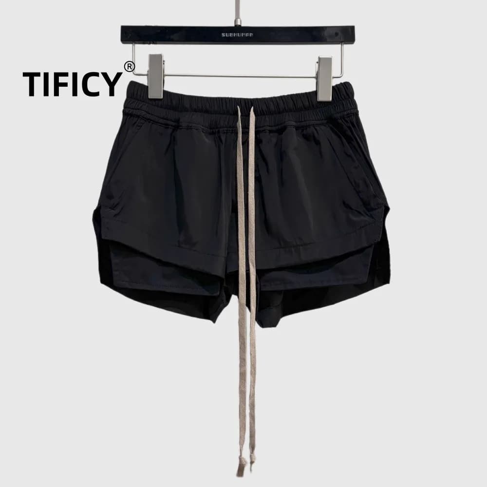 High Street Dark Style Slim Fit Pants with Slit Drawstring Shorts Women's Exlstic Waist Casual Pants Sexy Solid Color Shorts