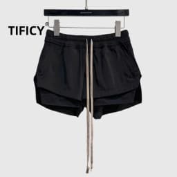 High Street Dark Style Slim Fit Pants with Slit Drawstring Shorts Women's Exlstic Waist Casual Pants Sexy Solid Color Shorts