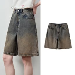 TOYOUTH Women's High Waist Wide Leg Denim Shorts 2026 Summer New Acetate Puff Vintage Blue 5-Pocket Hot Pants