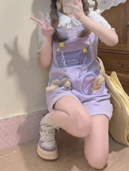 Kawaii Japanese Girls Overalls 2026 Women Clothing Sweet Purple Strap Outfits Chic Casual Y2k Short Suspender Pants