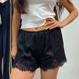 Women Black Lace Trim Slip Flowy Shorts Satin Elastic High Waist Lace Patchwork Shorts Y2k Coquette Boxer Pettipants Knickers 