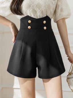 SMTHMA Black White Casual Summer High Waist Suit With Shorts For Women Elegant Buttons Woman Solid Short Pants