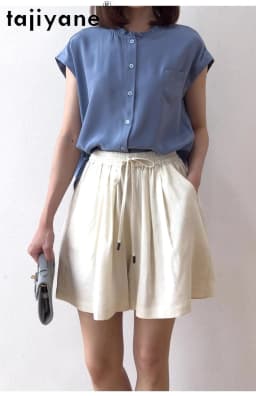 TAJIYANE 100% Natural Mulberry Silk Shorts Woman Summer Baggy Short Fashion Casual Short Pants Women Clothing 2025 Шорты Женский