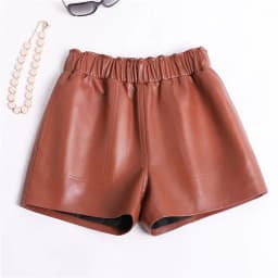 Genuine Leather Shorts For Women Korean Fashion 2025 Elastic Waist Booty Mini Sexy Short Feminino Red/Camel/Black Calzones Mujer