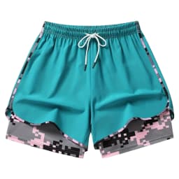 2-In-1 Women Yoga Shorts Fake Two-Piece Drawstring Elastic Waist Quick Drying Sport Shorts Summer Camouflage Gym Workout Pants