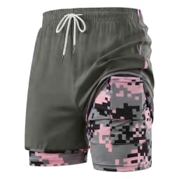 2-In-1 Women Yoga Shorts Fake Two-Piece Drawstring Elastic Waist Quick Drying Sport Shorts Summer Camouflage Gym Workout Pants