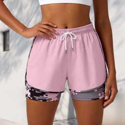 2-In-1 Women Yoga Shorts Fake Two-Piece Drawstring Elastic Waist Quick Drying Sport Shorts Summer Camouflage Gym Workout Pants