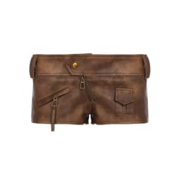 Street Style Spice Girls Fashion New Sexy Brown Pu Leather Super Shorts Women Low Waist Tight Hip Wrap Hot Pants
