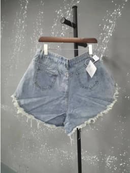 LGRQ summer denim ,high waist lace shorts,outfits two pieces hots ,35cm length big bottom light color shorts for girl