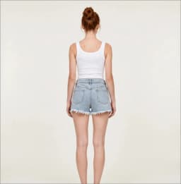 Ripped Denim Shorts Women Casual Minimalist Mid Waist Washed Light Blue Hot Pants Straight Fit Retro Distressed Frayed Shorts