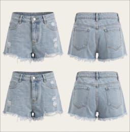 Ripped Denim Shorts Women Casual Minimalist Mid Waist Washed Light Blue Hot Pants Straight Fit Retro Distressed Frayed Shorts