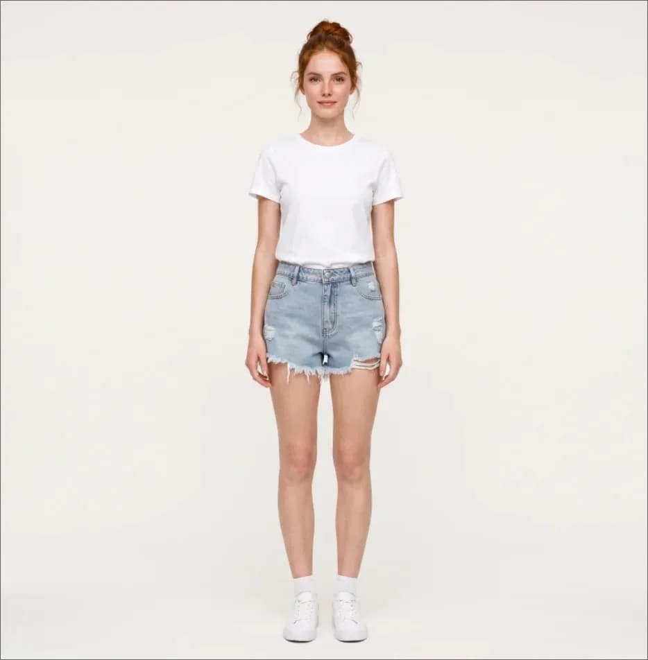 Ripped Denim Shorts Women Casual Minimalist Mid Waist Washed Light Blue Hot Pants Straight Fit Retro Distressed Frayed Shorts