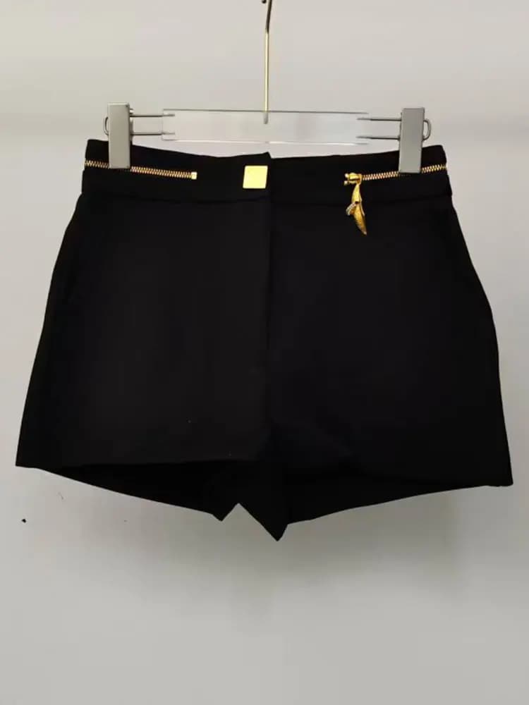 26 Summer New Advanced Metal Fittings Decorative Stitching Zipper Temperament Shorts Fashion Joker Black Suit Pants
