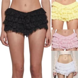 Women Mesh Lace Bloomer Shorts Y2k Layered Ruffle Frilly Booty Shorts Fairy Bowknot Sexy Boy Shorts Panties Party Clubwear