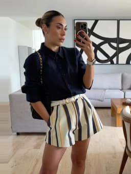 Women Striped Fabric Wide Leg Shorts High Waist Button Side Pockets Casual All-match Short Trousers 2026 Summer Office Outfits