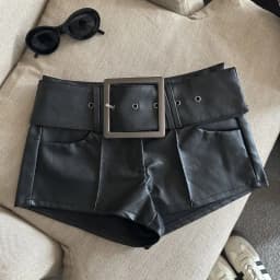 New 2026 Fashion Design Wide Belt PU Leather Shorts Women's Casual Booty Shorts