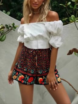 Boho Queens Women Wild Floral Print Bohemian Happie Short Ladies Beach Summer Elastic Waist Rayon Boho Shorts