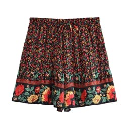 Boho Queens Women Wild Floral Print Bohemian Happie Short Ladies Beach Summer Elastic Waist Rayon Boho Shorts
