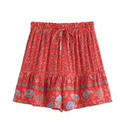 Boho Queens Women Wild Floral Print Bohemian Happie Short Ladies Beach Summer Elastic Waist Rayon Boho Shorts