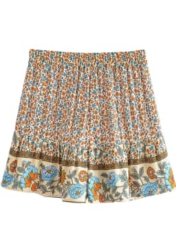 Boho Queens Women Wild Floral Print Bohemian Happie Short Ladies Beach Summer Elastic Waist Rayon Boho Shorts