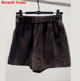 Suede Leather Shorts Women Spring Genuine Leather Harajuku Vertical Bar Short Britches Casual Bloomers Coffee Shorts de Mujeres