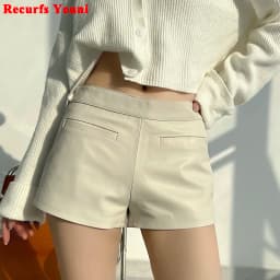 Metallic Genuine Leather Shorts for Women Splendid Korean Style Y2k Hot Micro Thin Pants Girls Casual Low Waist Slim Booty Skort